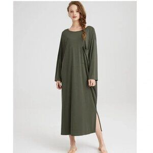 NAP Loungewear T-Shirt Tunic Pajama Maxi Dress Comfy Relaxed Fit Pine Green OS